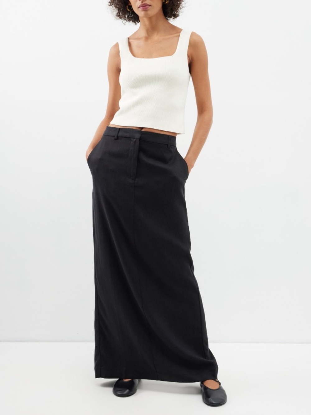 NEW Reformation Cairo Mid Rise Maxi Skirt Black 12